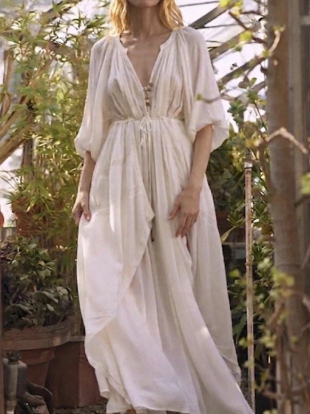 Free People Plenty Of Love Maxi Dress Sz XS Ivory Oversized Boho Chic Festival